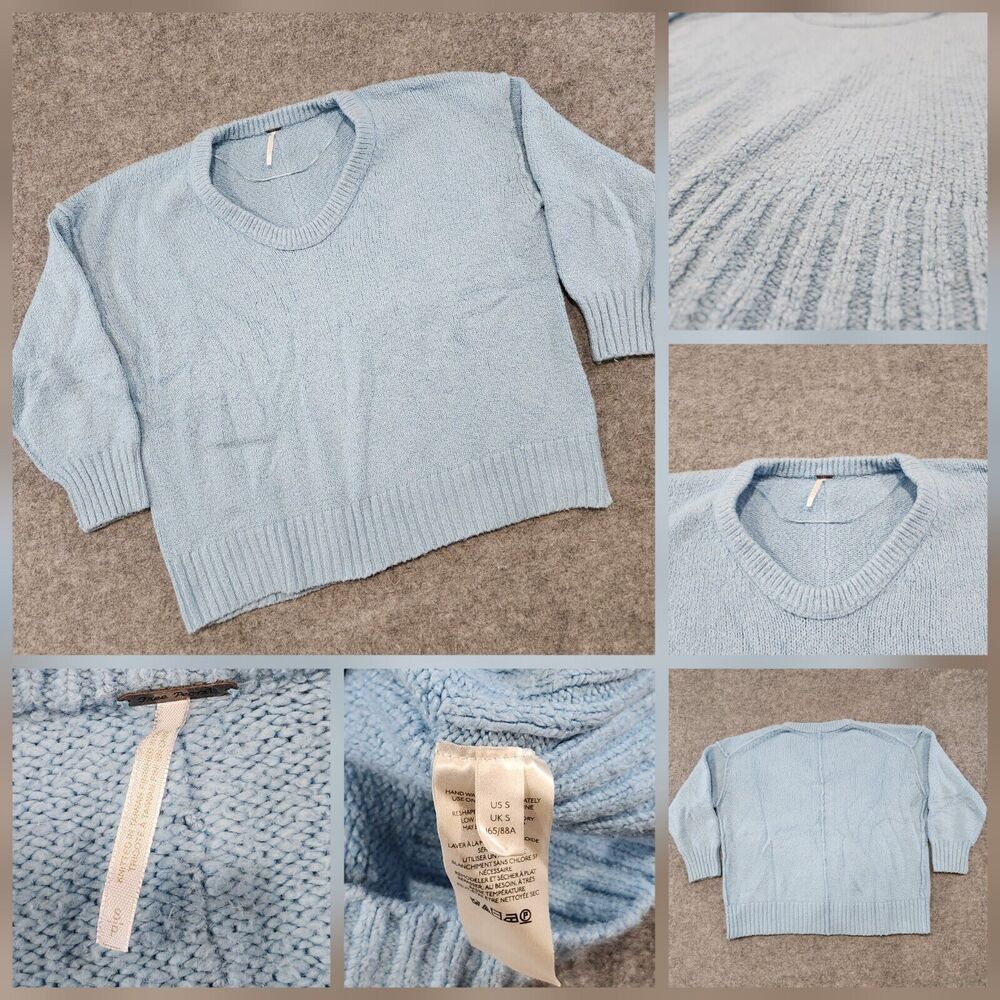 Free People Womens S Small Love Light‎ Sweater Blue Oversized Knit Lightweight